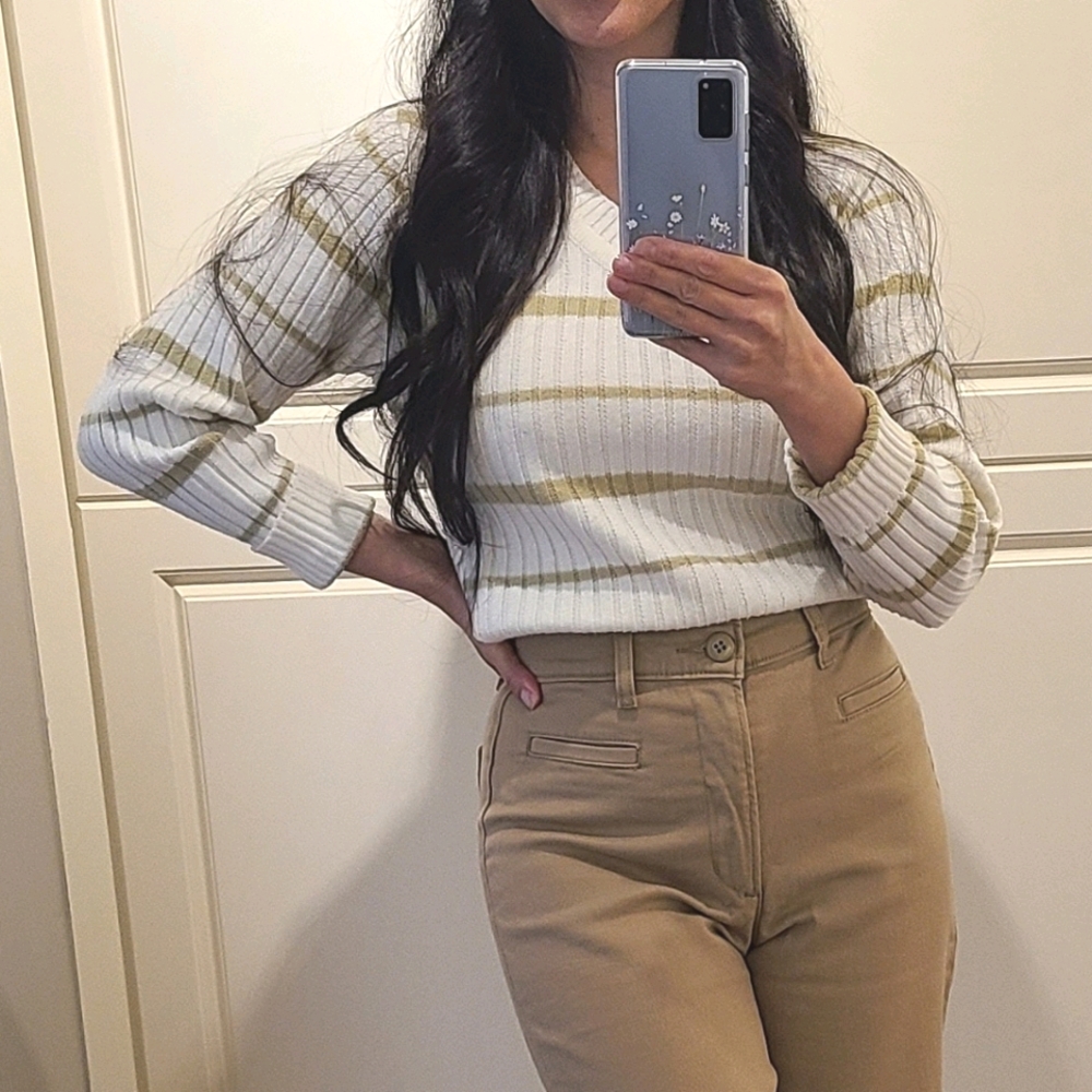 Vintage Striped V-Neck Sweater